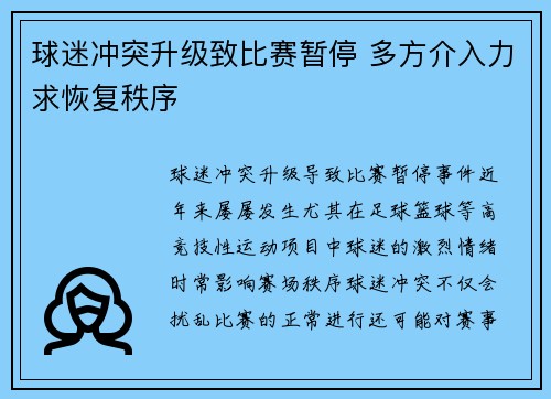 球迷冲突升级致比赛暂停 多方介入力求恢复秩序